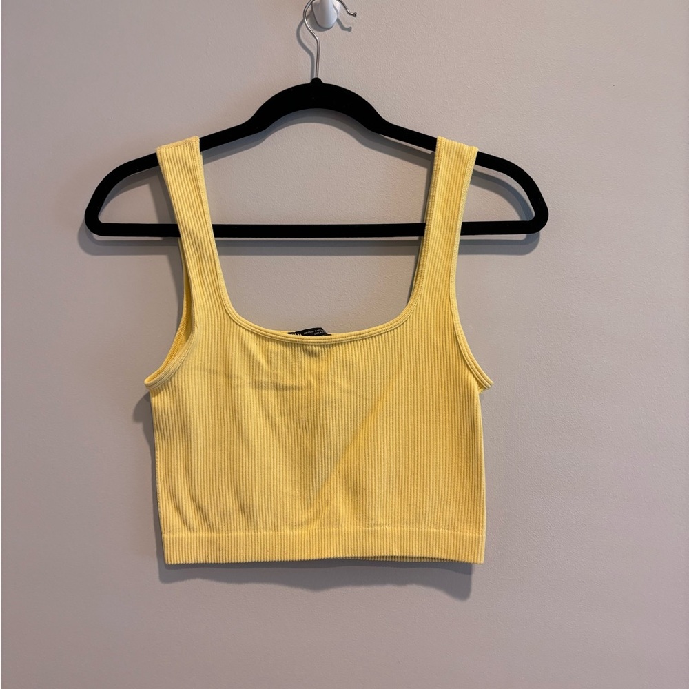 Zara Yellow Cropped Ribbed Square Neck Tank